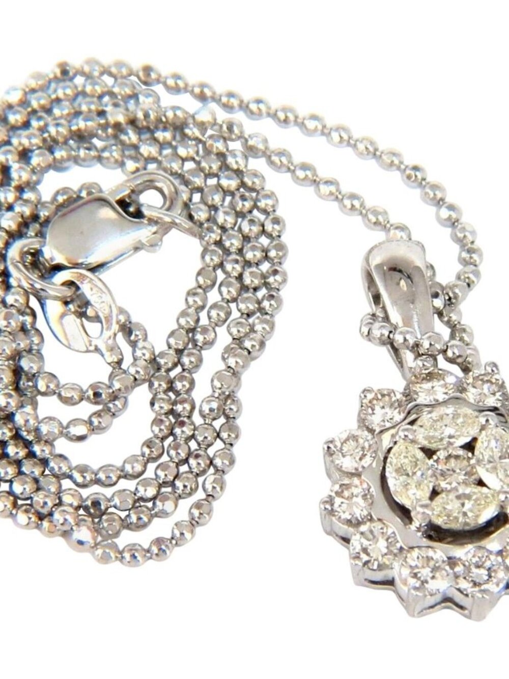 1.00CT NATURAL DIAMONDS MARQUISE CLUSTER HALO PENDANT BALL CHAIN NECKLACE*